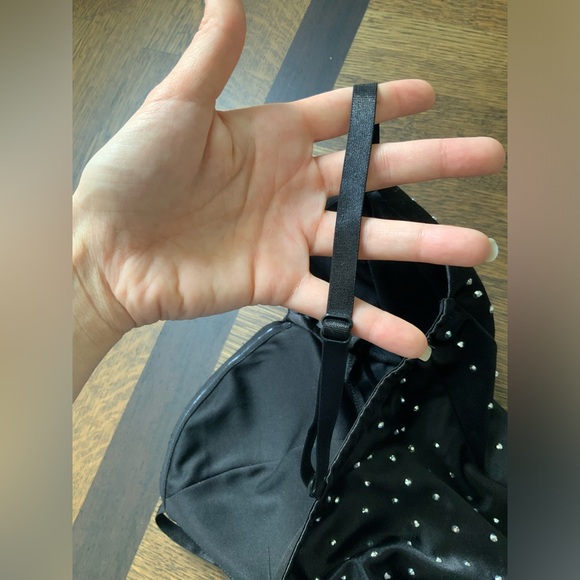 YAYA & CO. Black Satin Crystal Diamond Embellished Evening Midi Dress Size Large - Picture 8 of 16